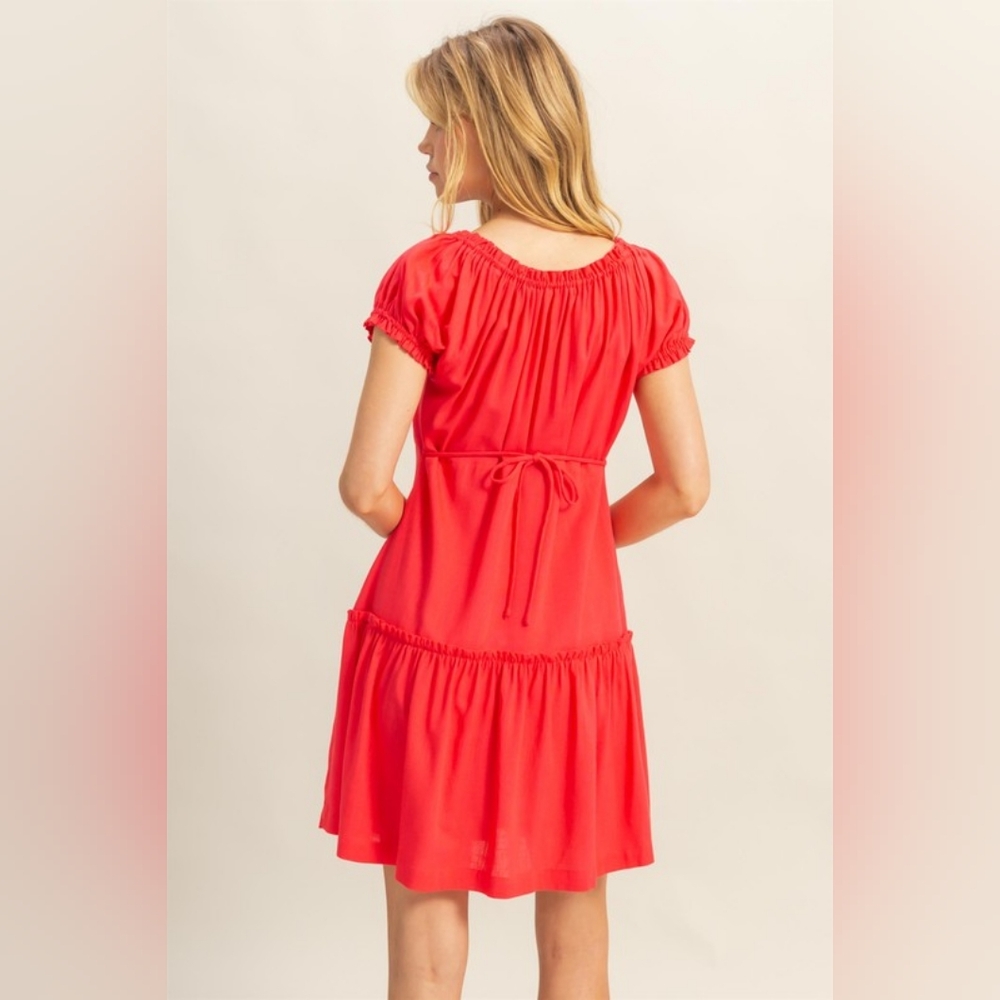 HYFVE Ruched Frill Tiered Short Sleeve Mini Dress - Picture 5 of 7